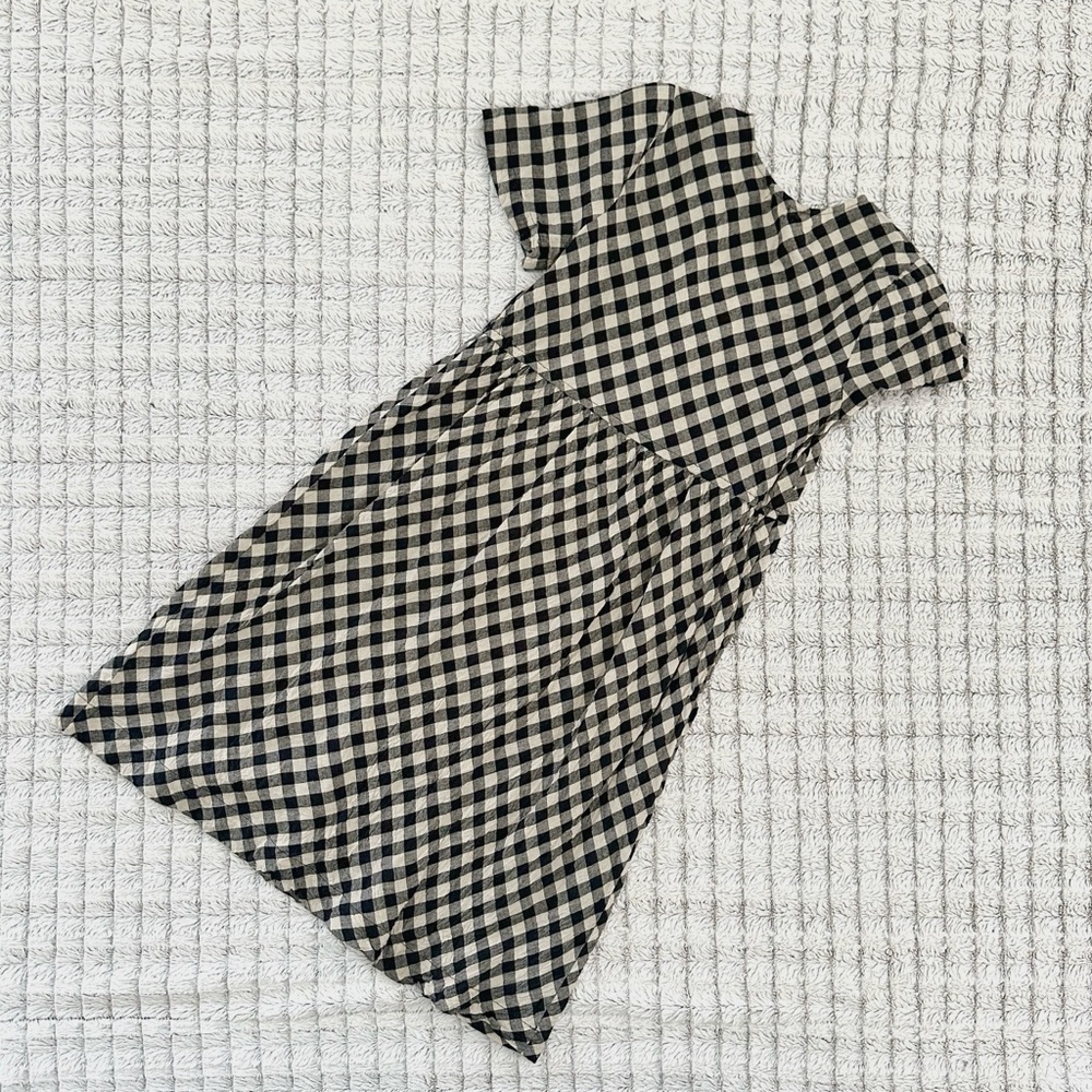 Roolee Black and White Checkered Dress with Floral Embroidery - Picture 3 of 4